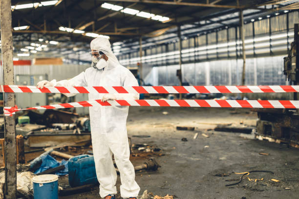Professional Sewage Cleanup technician working in Bloomington, IL